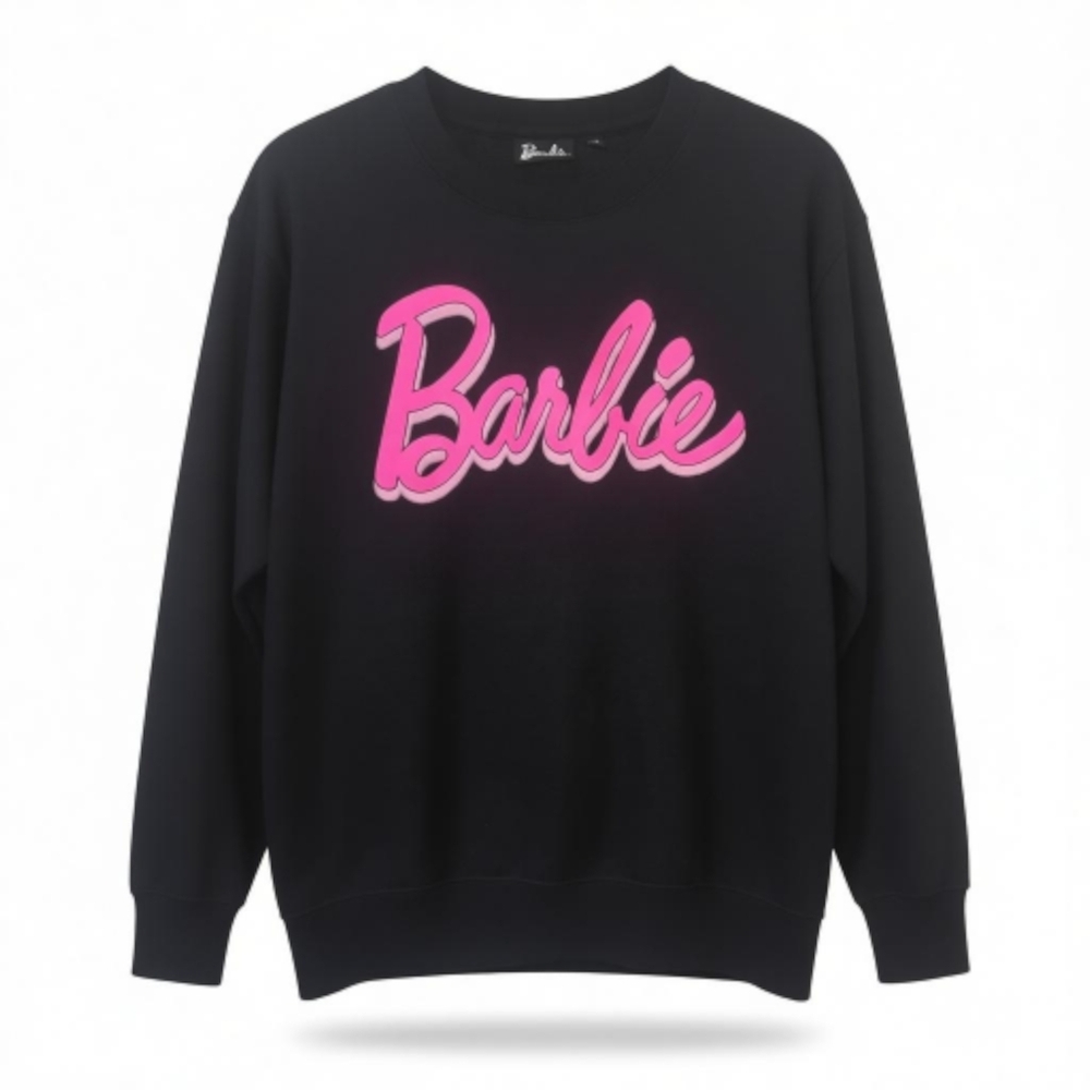 Barbie Black & Hot Pink Logo Crew Neck Sweatshirt Size Medium Soft Comfy